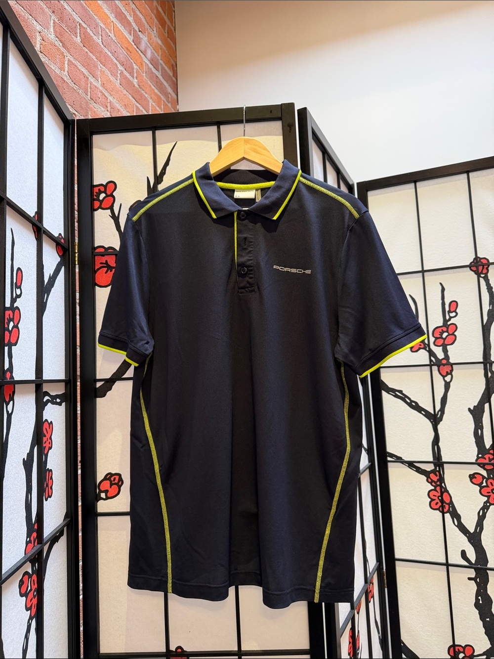 Porsche Design Navy Polo with Lime Trim